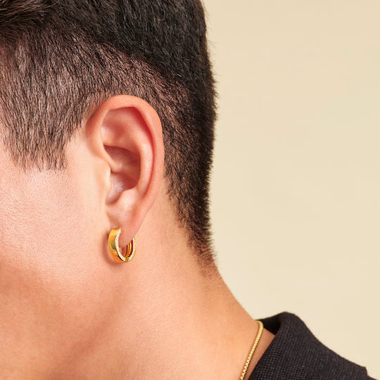 Buy Mens Earrings 14mm Gold Mens Hoop Earrings Medium 18K Gold Steel Hoop  Earrings, Hoop Earring Men / Huggie Earrings for Men Jewelry Gift Online in  India - Etsy